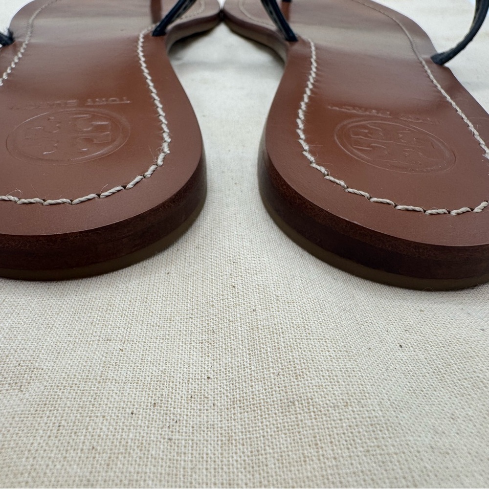Tory Burch Mini Miller Sandal Navy Blue and Brown Size 7.5 - Picture 4 of 6
